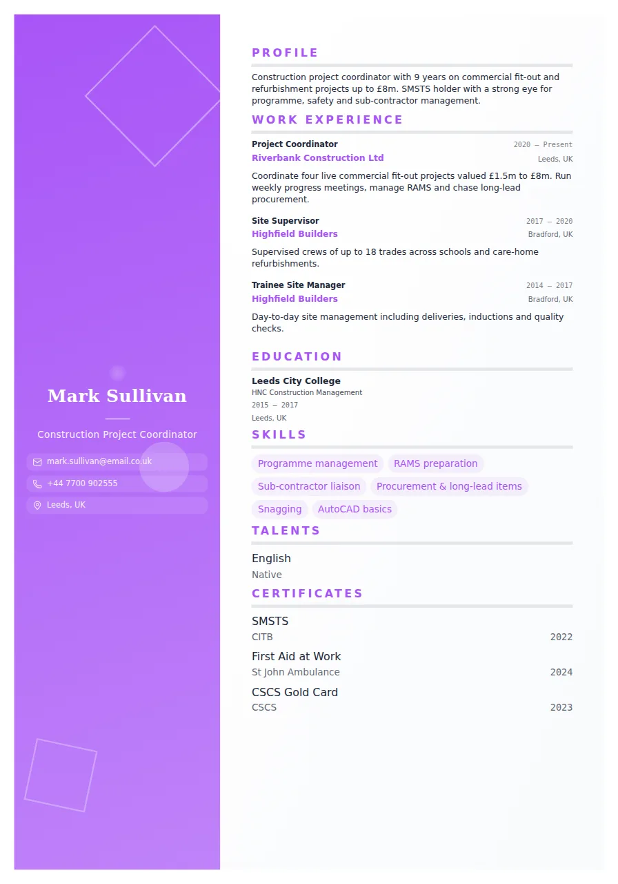 Bold CV template preview
