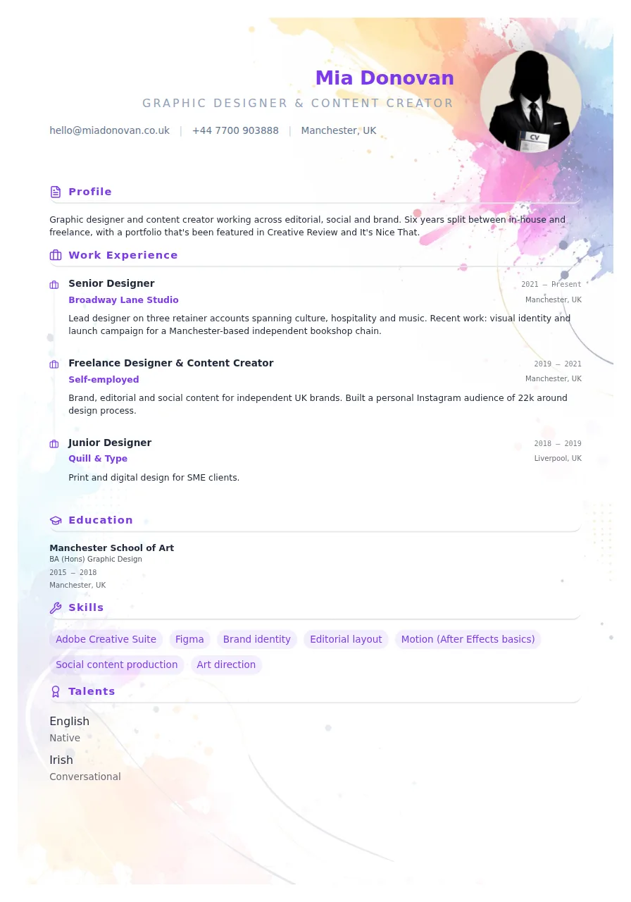 Creative CV template preview