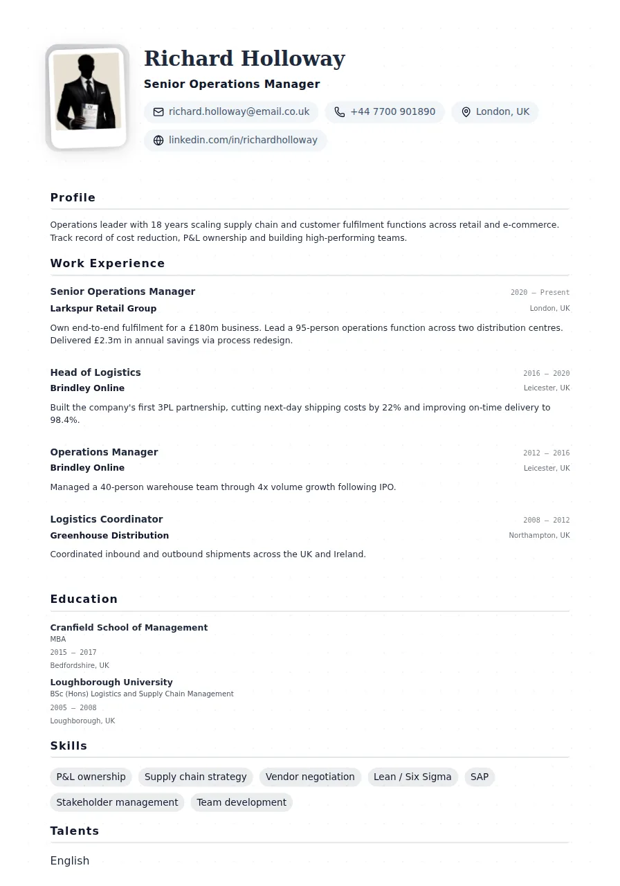 Executive CV template preview
