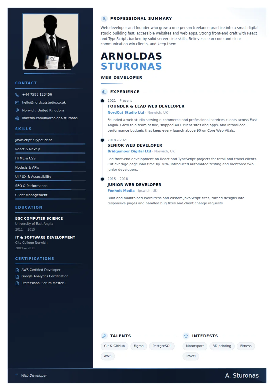 The Founder CV template preview