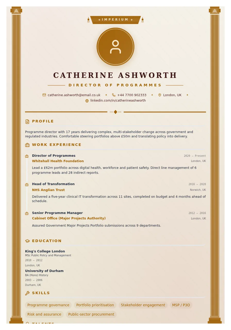 Imperial CV template preview
