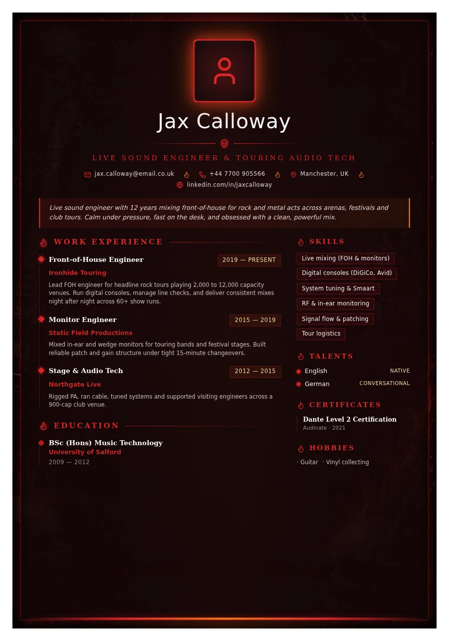 Heavy Metal CV template preview