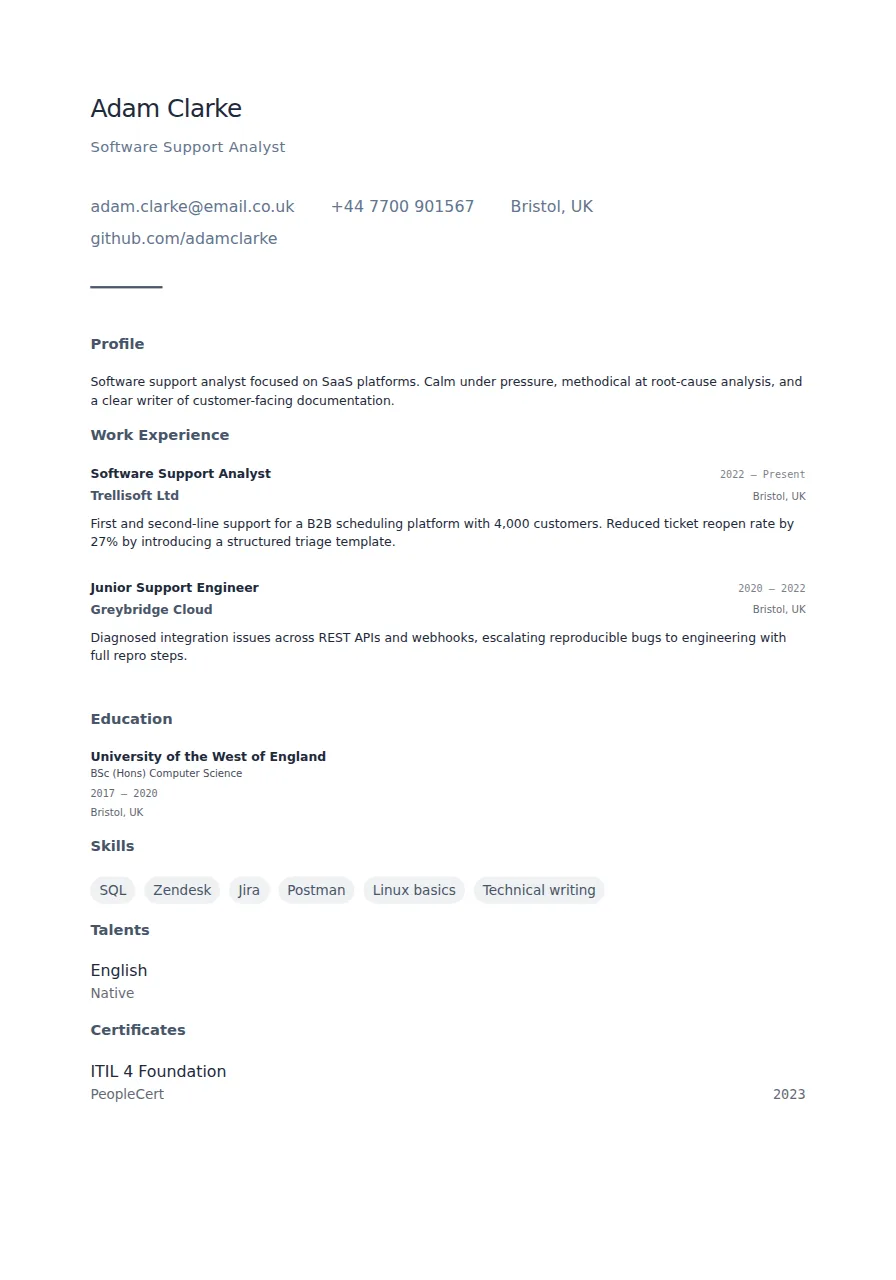 Minimal CV template preview