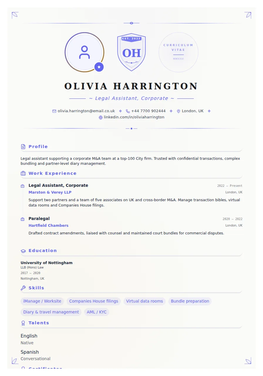 Prestige CV template preview