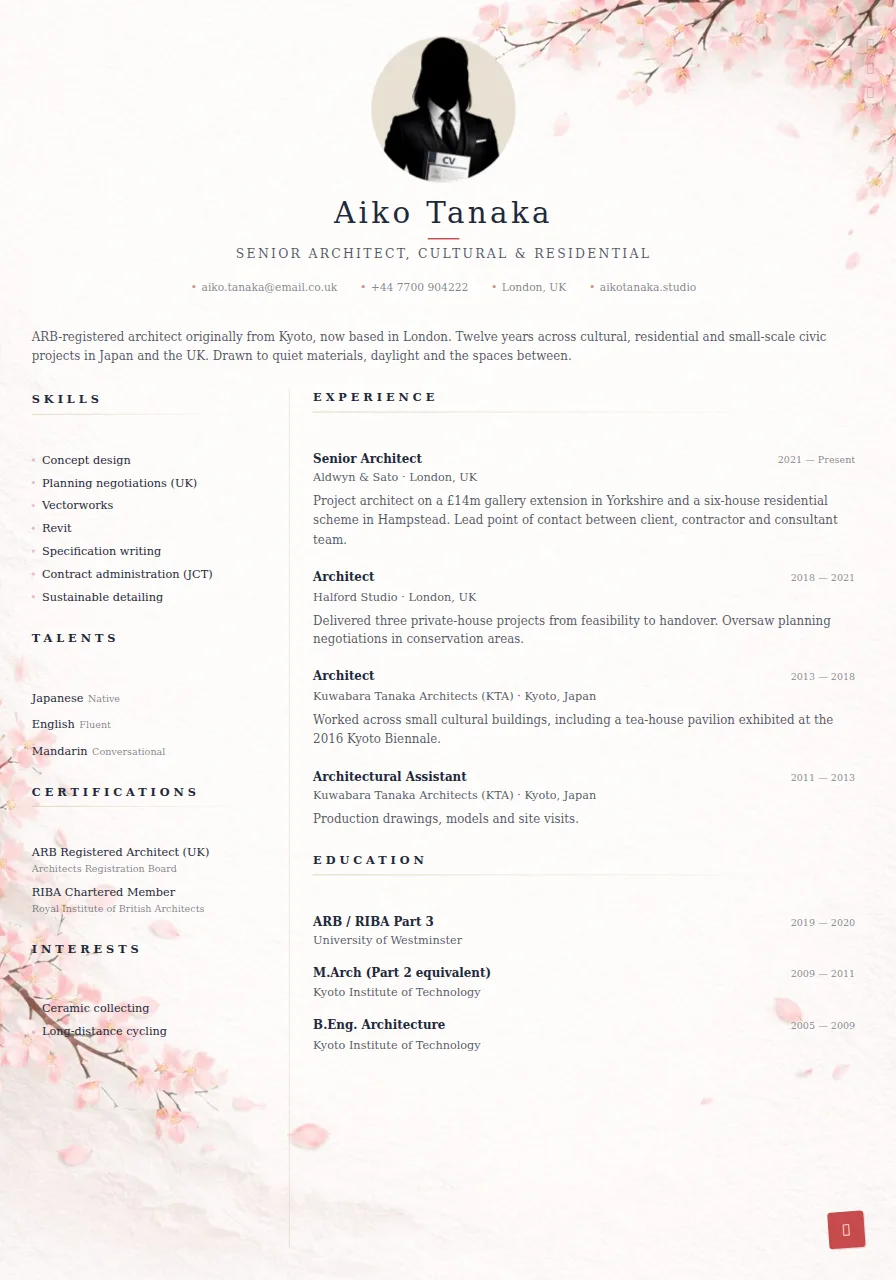 Sakura Japan CV template preview