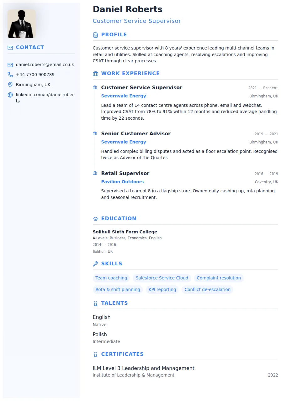 Sidebar CV template preview